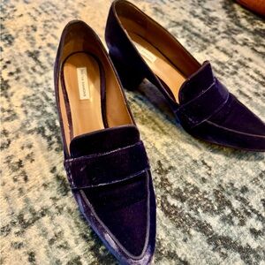Tabitha Simmons Velvet Loafers in Rich Navy 39.5